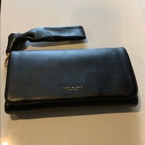 Tory Burch black leather wallet wristlet